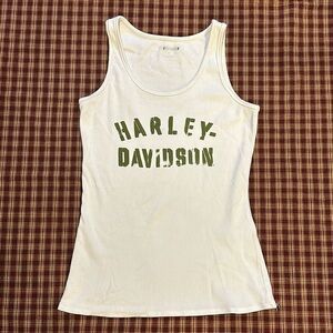 Woman’s Harley Davidson White Tank Top With Green HD Lettering